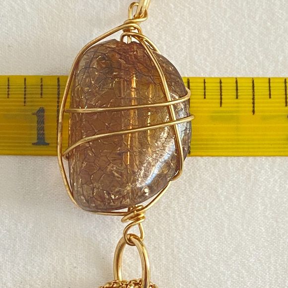 Mixed Chain Opera Length Necklace Wired Brown Lucite Stones - Picture 12 of 12